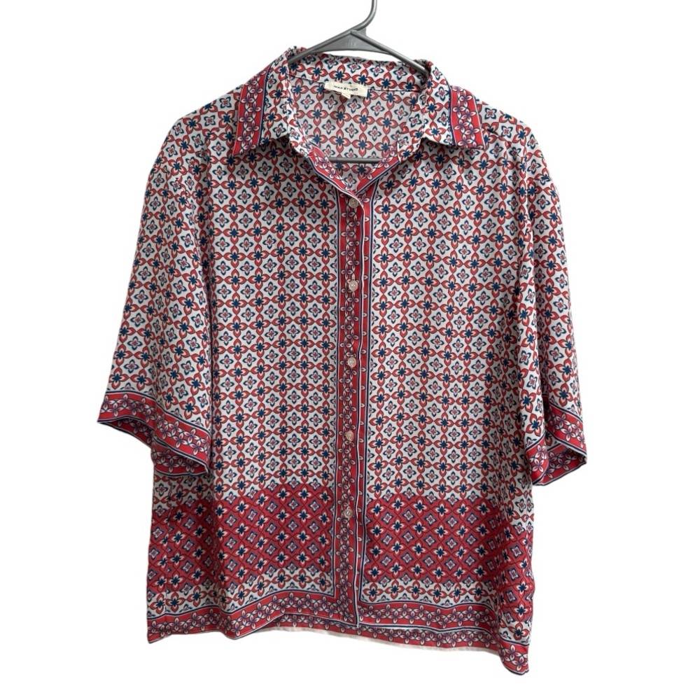 Max Studio Women's Elbow Sleeve‎ Button Front Collared Blouse, size XS